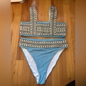 Zaful Blue and Cream Bikini Set